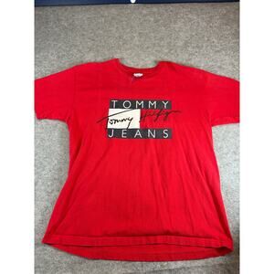 Vintage Tommy Hilfiger Tshirt Women XL Red Graphic Logo Retro Streetwear 90s Y2K